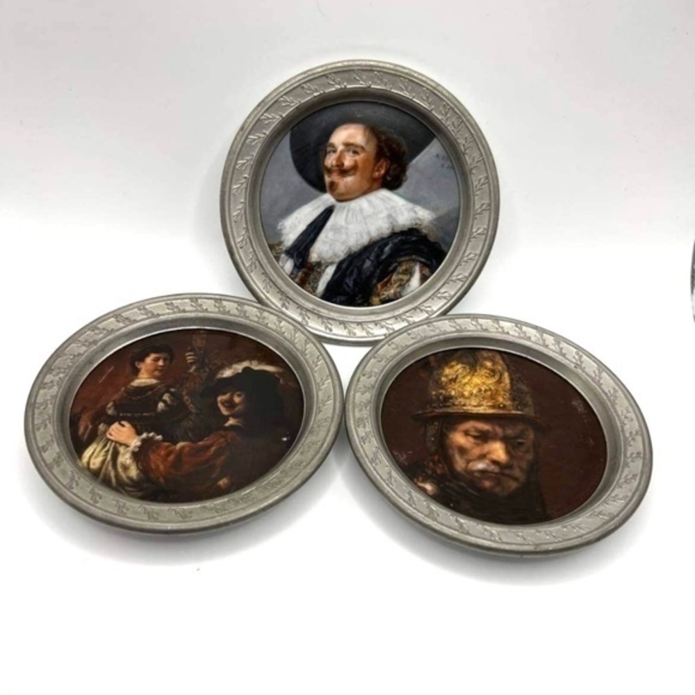Kaiser W Germany Porcelain Pewter Rim Coasters